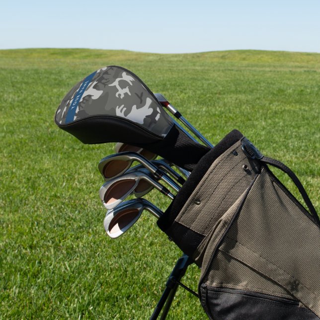 Grey Camouflage Pattern, Your name, Personalise Golf Head Cover (In Situ)