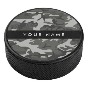 Grey Camouflage Pattern, Your name, Personalise Hockey Puck