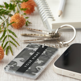 Grey Camouflage Pattern, Your name, Personalise Key Ring