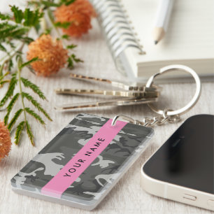 Grey Camouflage Pattern, Your name, Personalise Key Ring