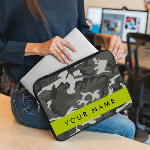 Grey Camouflage Pattern, Your name, Personalise Laptop Sleeve