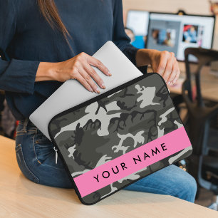 Grey Camouflage Pattern, Your name, Personalise Laptop Sleeve