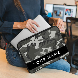 Grey Camouflage Pattern, Your name, Personalise Laptop Sleeve