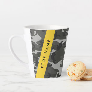 Grey Camouflage Pattern, Your name, Personalise Latte Mug