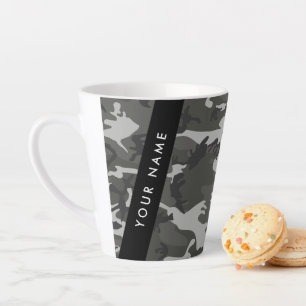 Grey Camouflage Pattern, Your name, Personalise Latte Mug
