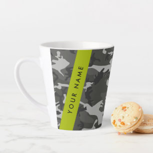 Grey Camouflage Pattern, Your name, Personalise Latte Mug
