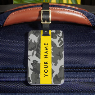 Grey Camouflage Pattern, Your name, Personalise Luggage Tag