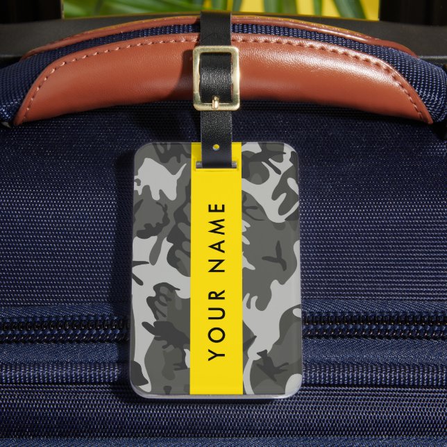 Grey Camouflage Pattern, Your name, Personalise Luggage Tag (Front Insitu 2)