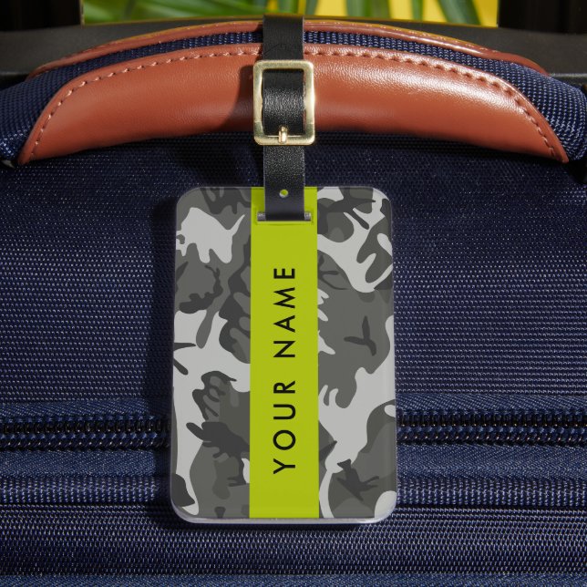 Grey Camouflage Pattern, Your name, Personalise Luggage Tag (Front Insitu 2)