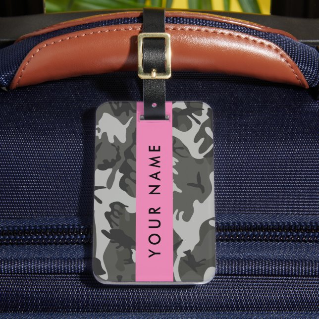 Grey Camouflage Pattern, Your name, Personalise Luggage Tag (Front Insitu 2)