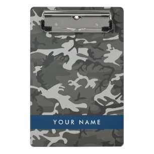 Grey Camouflage Pattern, Your name, Personalise Mini Clipboard