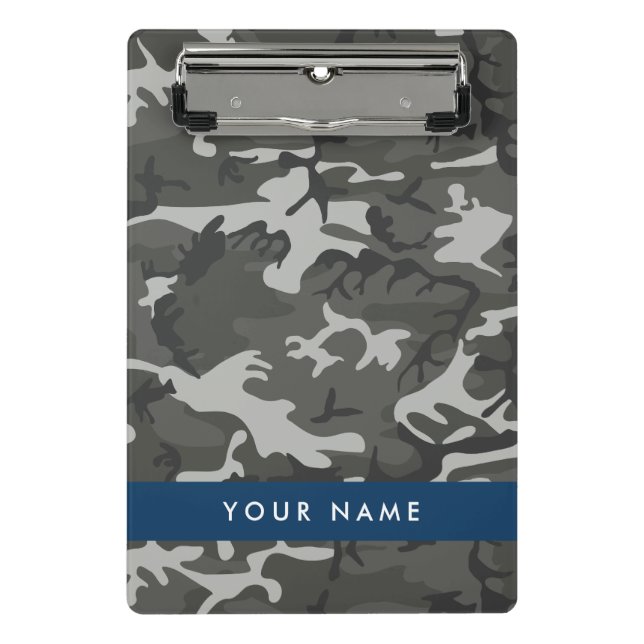 Grey Camouflage Pattern, Your name, Personalise Mini Clipboard (Front)