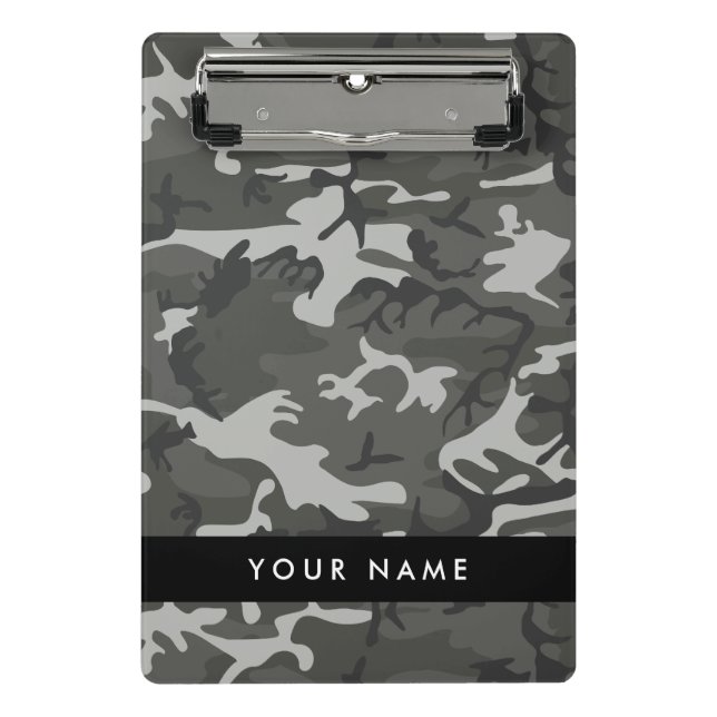 Grey Camouflage Pattern, Your name, Personalise Mini Clipboard (Front)