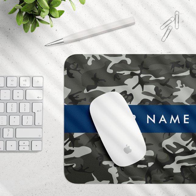 Grey Camouflage Pattern, Your name, Personalise Mouse Pad (Creator Uploaded)