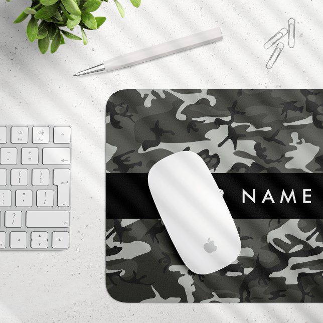 Grey Camouflage Pattern, Your name, Personalise Mouse Pad (Creator Uploaded)