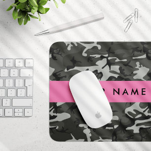 Grey Camouflage Pattern, Your name, Personalise Mouse Pad