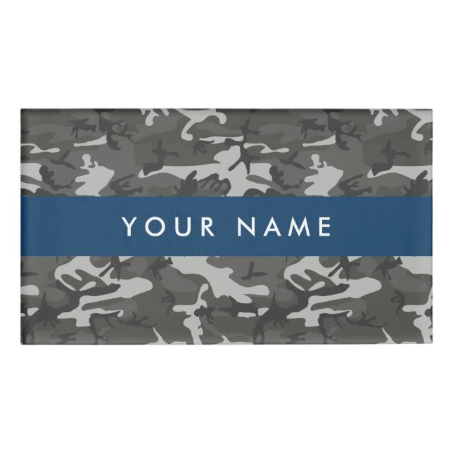 Grey Camouflage Pattern, Your name, Personalise Name Tag (Front)
