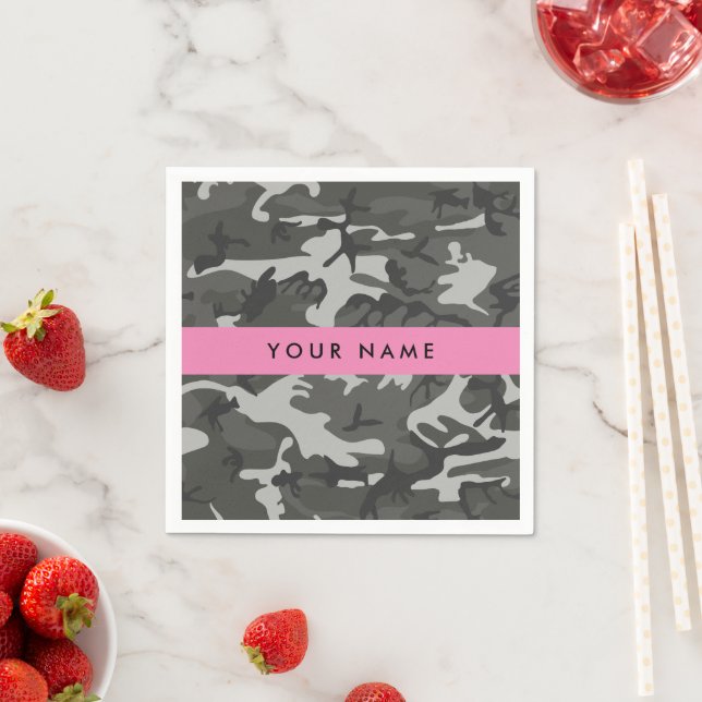 Grey Camouflage Pattern, Your name, Personalise Napkin (Insitu)