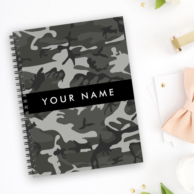 Grey Camouflage Pattern, Your name, Personalise Notebook (Creator Uploaded)
