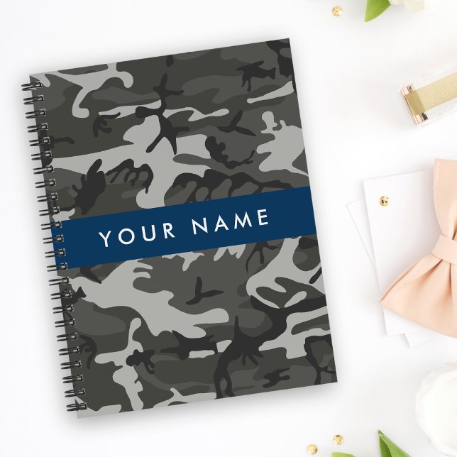 Grey Camouflage Pattern, Your name, Personalise Notebook (Creator Uploaded)