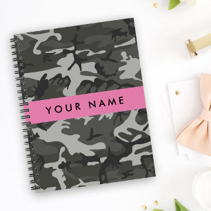 Grey Camouflage Pattern, Your name, Personalise Notebook