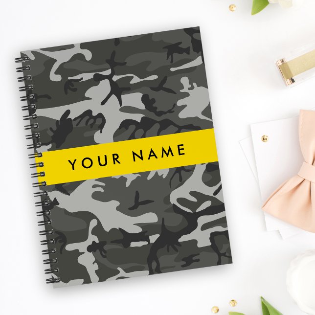 Grey Camouflage Pattern, Your name, Personalise Notebook (Creator Uploaded)