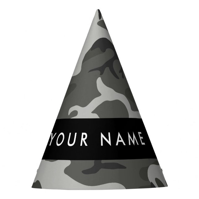 Grey Camouflage Pattern, Your name, Personalise Party Hat (Front)