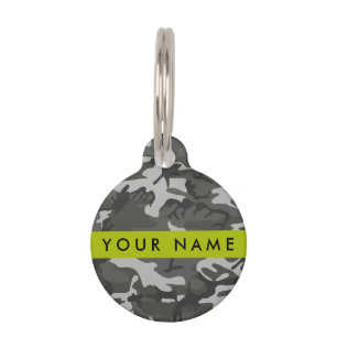 Grey Camouflage Pattern, Your name, Personalise Pet Tag