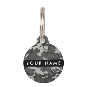 Grey Camouflage Pattern, Your name, Personalise Pet Tag