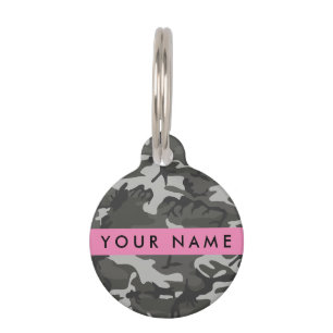 Grey Camouflage Pattern, Your name, Personalise Pet Tag