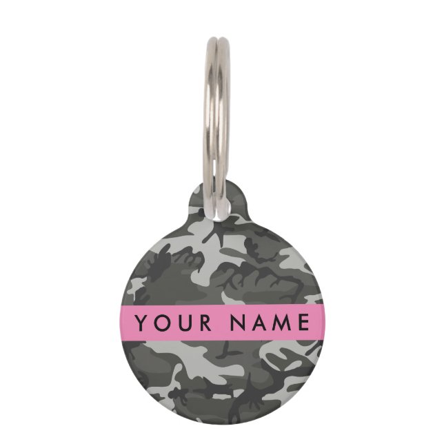 Grey Camouflage Pattern, Your name, Personalise Pet Tag (Front)