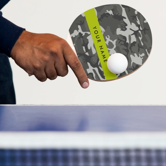 Grey Camouflage Pattern, Your name, Personalise Ping Pong Paddle (Insitu)