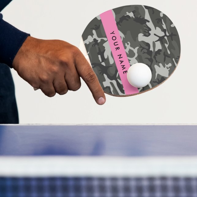Grey Camouflage Pattern, Your name, Personalise Ping Pong Paddle (Insitu)