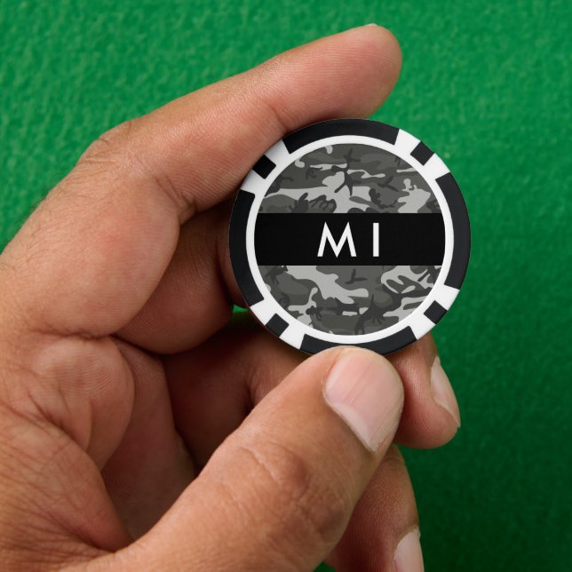 Grey Camouflage Pattern, Your name, Personalise Poker Chips (Hand)