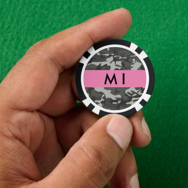 Grey Camouflage Pattern, Your name, Personalise Poker Chips (Hand)