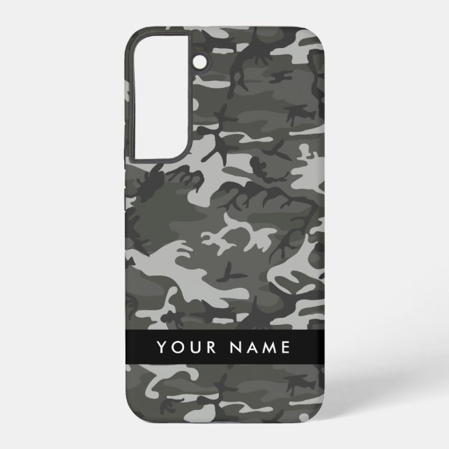 Grey Camouflage Pattern, Your name, Personalise Samsung Galaxy S22+ Case (Back)