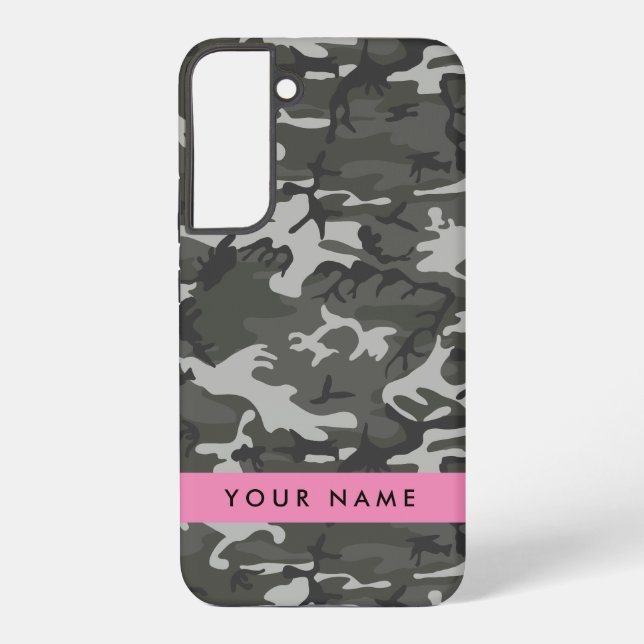 Grey Camouflage Pattern, Your name, Personalise Samsung Galaxy S22+ Case (Back)
