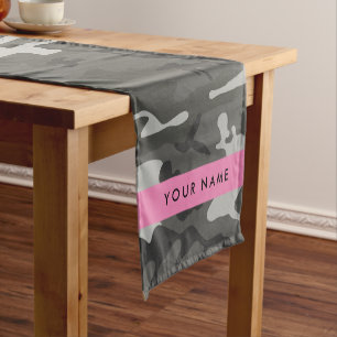 Grey Camouflage Pattern, Your name, Personalise Short Table Runner