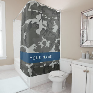 Grey Camouflage Pattern, Your name, Personalise Shower Curtain