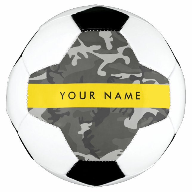 Grey Camouflage Pattern, Your name, Personalise Soccer Ball (Front)