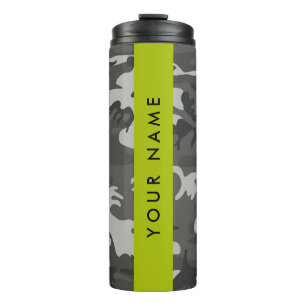 Grey Camouflage Pattern, Your name, Personalise Thermal Tumbler