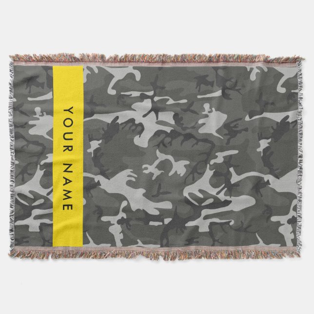 Grey Camouflage Pattern, Your name, Personalise Throw Blanket (Front)