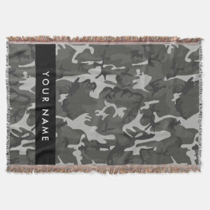 Grey Camouflage Pattern, Your name, Personalise Throw Blanket