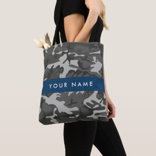 Grey Camouflage Pattern, Your name, Personalise Tote Bag