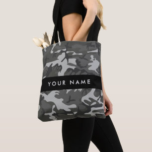 Grey Camouflage Pattern, Your name, Personalise Tote Bag