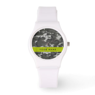 Grey Camouflage Pattern, Your name, Personalise Watch