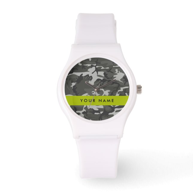 Grey Camouflage Pattern, Your name, Personalise Watch (Front)