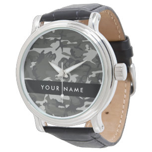 Grey Camouflage Pattern, Your name, Personalise Watch