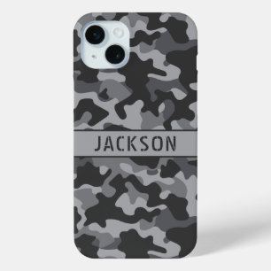 Grey Camouflage Personalised iPhone 15 Mini Case