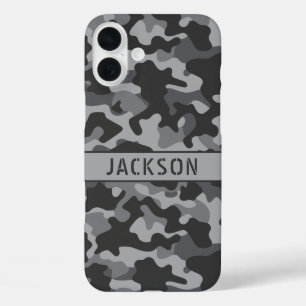 Grey Camouflage Personalised iPhone 16 Plus Case